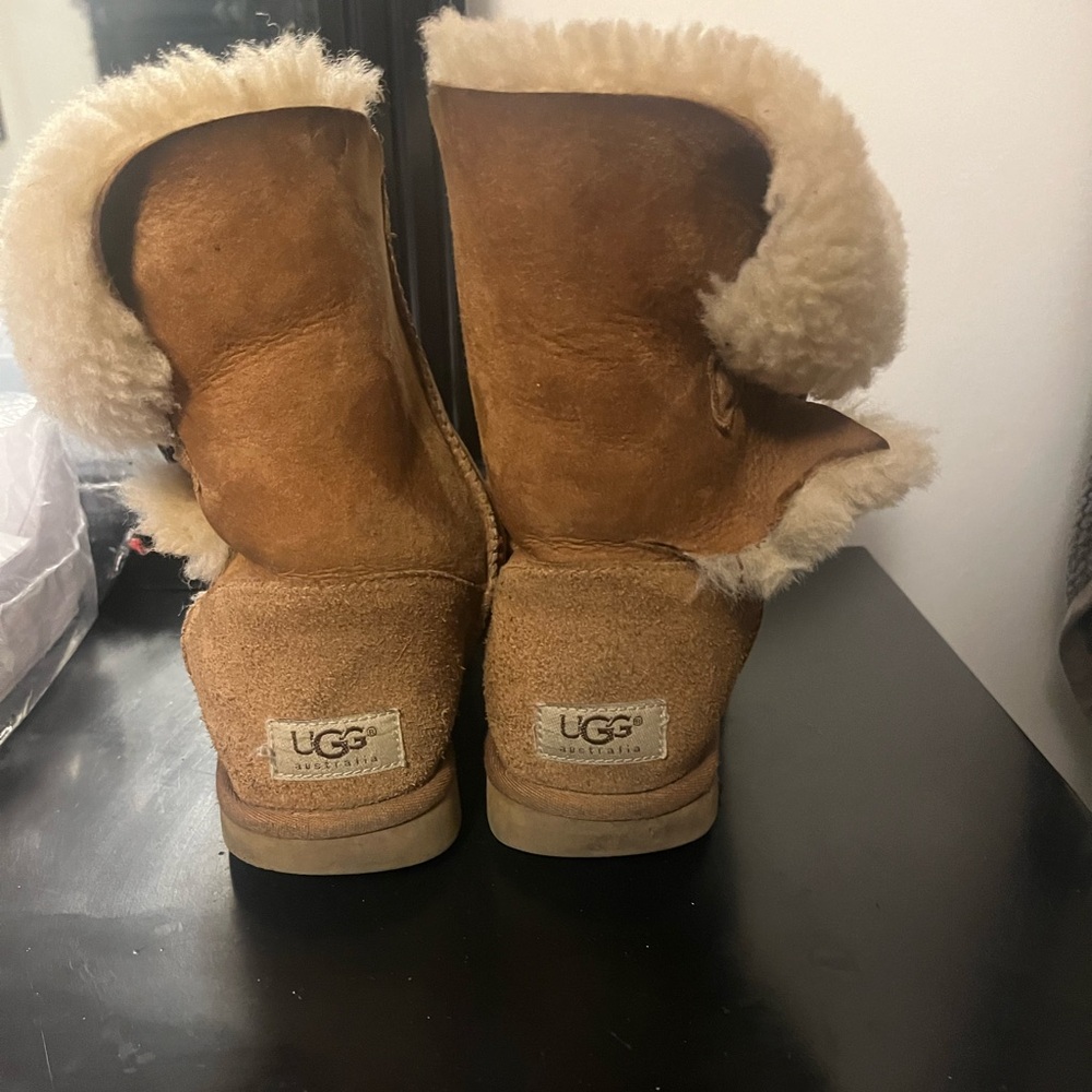UGG Chestnut Shearling Boots with Button Detail - Picture 6 of 6